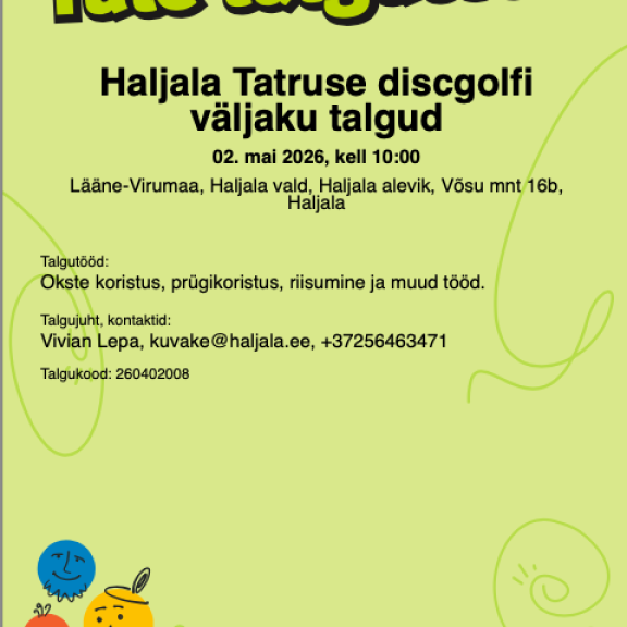 Tule talgutele! Haljala Tatruse discgolfi väljaku talgud 2. mail kell 10:00