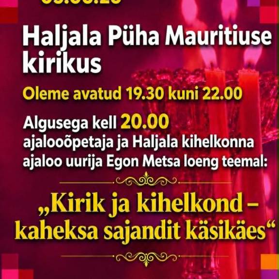 Kirikute öö Haljala Püha Mauritiuse kirikus 5. juunil kell 20:00